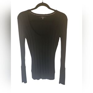 Vintage Express Women's Black Ribbed Scoop Neck Long Sleeve Knit Top Size XS